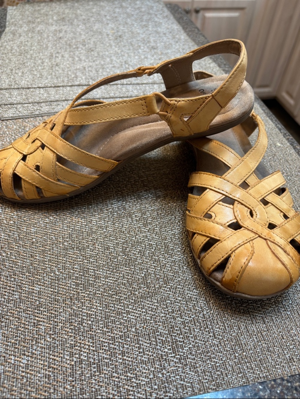 Earth Origins Women's Mustard Tan Leather Woven Slingback Sandals